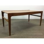 A TEAK RECTANGULAR COFFEE TABLE AND NEST OF THREE TABLES