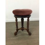 A 20TH CENTURY REVOLVING PIANO STOOL AND TWO OTHER STOOLS