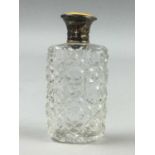 A SILVER AND GUILLOCHE ENAMEL TOPPED SCENT BOTTLE AND OTHER SILVER