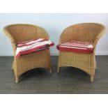 A PAIR OF WICKER TUB CHAIRS AND ANOTHER PAIR