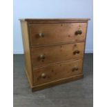 A PINE CHEST OF THREE DRAWERS