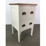 A MODERN WHITE PAINTED CABINET AND A CHEST OF DRAWERS