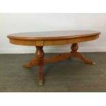 A REPRODUCTION YEW WOOD OCCASIONAL TABLE AND A COFFEE TABLE