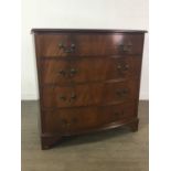 A REPRODCUTION MAHOGANY BOWFRONT CHEST OF FOUR DRAWERS