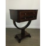 A REGENCY ROSEWOOD AND BRASS INLAID SEWING TABLE