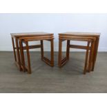 A PAIR OF TEAK TILE TOPPED NESTS OF TABLES