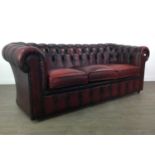 A 20TH CENTURY CHESTERFIELD SETTEE AND ARMCHAIR