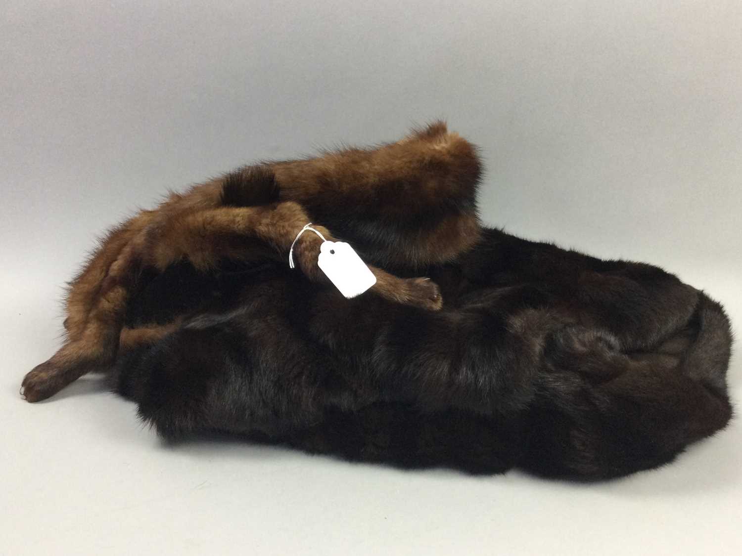 A LOT OF TWO FUR STOLES AND A SIMULATED CROCOCDILE SKIN HANDBAG - Image 2 of 2
