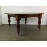 A VICTORIAN MAHOGANY EXTENDING DINING TABLE AND CHAIRS