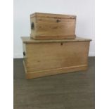 A GRADUATED PAIR OF PINE BLANKET CHESTS