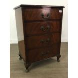 A REPRODUCTION MAHOGANY BOWFRONT CHEST OF FOUR DRAWERS