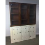 AN OAK CABINET BOOKCASE TOP ON CUPBOARD BASE