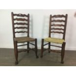 A GROUP OF FIVE LADDER BACK CHAIRS