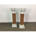 A PAIR OF SCAGLIOLA AND WHITE MARBLE CORINTHIAN COLUMNS