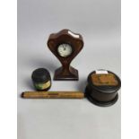 A LOT OF MAUCHLINE WARE AND A MANTEL CLOCK