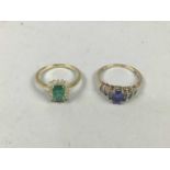 A LOT OF TWO NINE CARAT GOLD AND GEM SET RINGS