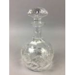 A CRYSTAL DECANTER AND OTHER CRYSTAL DRINKING GLASSES