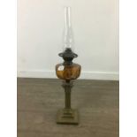 A VICTORIAN BRASS CORINTHIAN PILLAR OIL LAMP