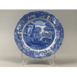 A GRADUATED SET OF FOUR BLUE AND WHITE ASHETS AND OTHER PLATES