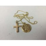 A NINE CARAT GOLD ST CHRISTOPHER PENDANT AND OTHER ITEMS