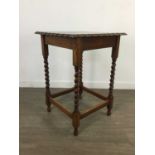 AN OAK OCCASIONAL TABLE AND A MAHOGANY TEA TROLLEY