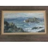 COASTAL SCENE, AN OIL BY J MCBROOM