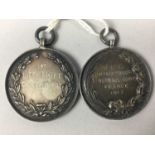 TWO WWI SILVER MILITARY FOOTBALL MEDALS, ALONG WITH COSTUME JEWELLERY