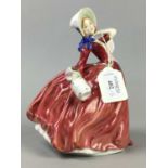 A ROYAL DOULTON FIGURE OF 'AUTUMN BREEZES' AND SIX OTHERS