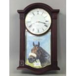 RACING HORSE INTEREST GROUP INCLUDING A WALL CLOCK AND MUGS