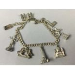 A SILVER CHARM BRACELET AND OTHER JEWELLERY