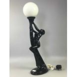 AN ART DECO STYLE TABLE LAMP WITH GLOBULAR SHADE