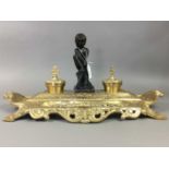 A REPRODUCTION CAST BRASS DESK STAND IN THE FRENCH TASTE