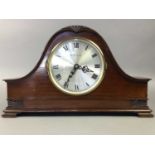 A MAHOGANY MANTEL CLOCK AND ANOTHER CLOCK