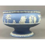 A WEDGWOOD BLUE JASPER WARE FRUIT BOWL AND OTHERS
