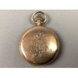 A GOLD PLATED FULL HUNTER POCKET WATCH AND A LADY'S FASHION WATCH