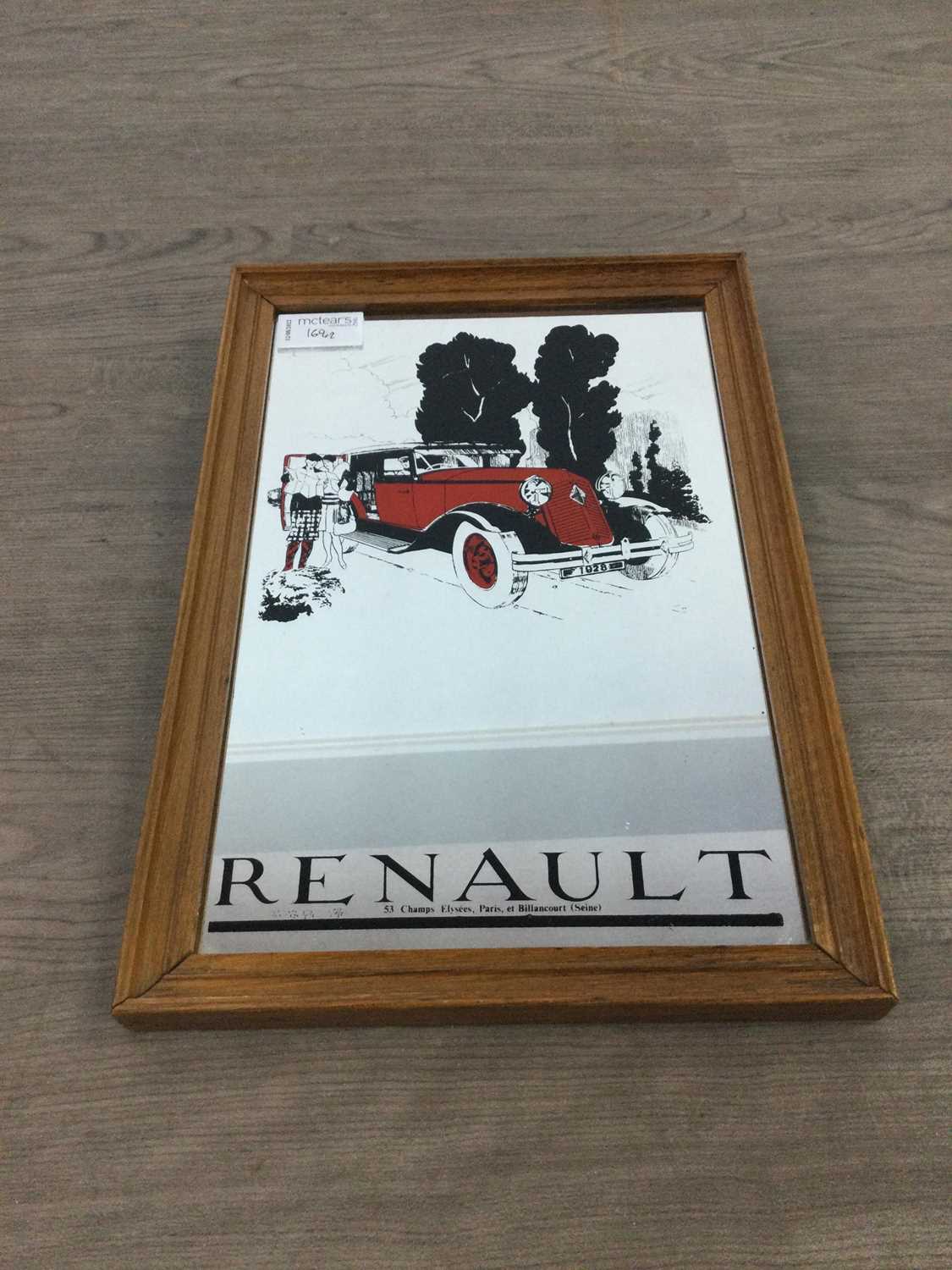 A REPRODUCTION 'VOGUE' ADVERTISING MIRROR AND A SMALLER RENAULT MIRROR - Image 2 of 2