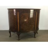 A WALNUT D-SHAPED LOUNGE COMMODE CABINET