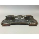 ART NOUVEAU BRONZED SPELTER DOUBLE INKSTAND