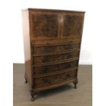 A BURR WALNUT CABINET ON CHEST