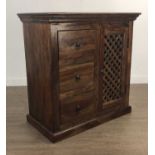 A REPRODUCTION HARDWOOD SIDE CABINET