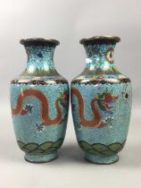 A PAIR OF CHINESE CLOISONNE DRAGON VASES