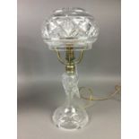 A CLEAR CUT GLASS TABLE LAMP AND ANOTHER