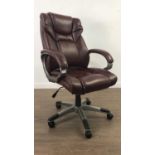A MODERN BROWN LEATHER OFFICE CHAIR