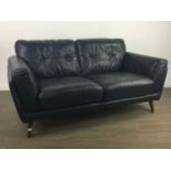 A RETRO STYLE BLUE LEATHER TWO SEAT SETTEE
