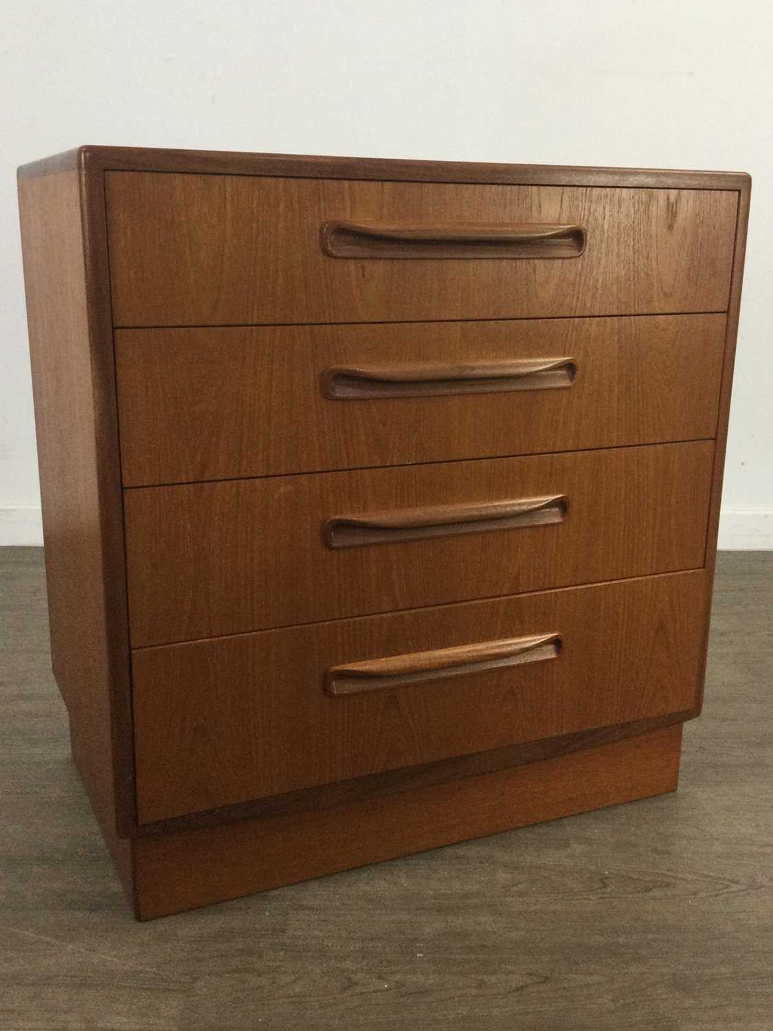 A G-PLAN CHEST OF DRAWERS AND A BEDSIDE CHEST