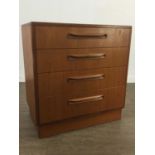 A G-PLAN CHEST OF DRAWERS AND A BEDSIDE CHEST