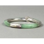 A JADEITE AND SILVER BANGLE AND A BRACELET