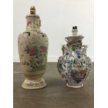 A LOT OF TWO DECORATIVE CERAMIC TABLE LAMPS