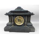 A LATE 19TH CENTURY FRENCH BLACK SLATE MANTEL CLOCK