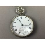 AN 800 STANDARD SILVER OPEN FACED POCKET WATCH AND A PLATED WATCH